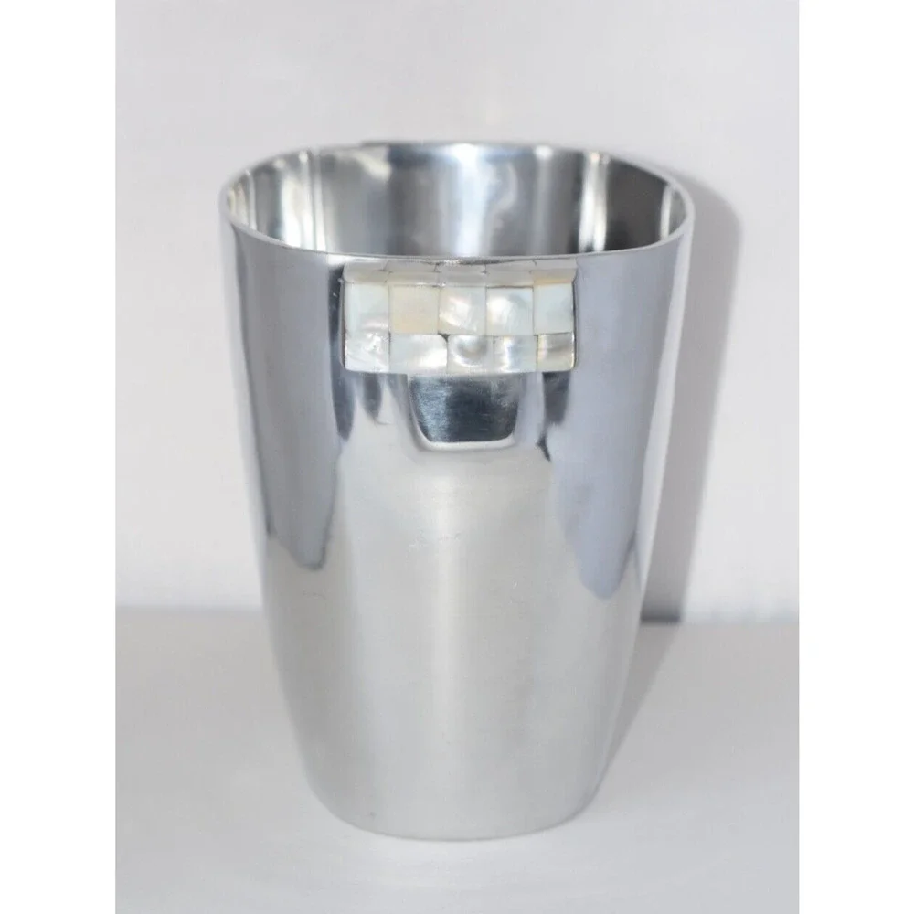 Pottery Barn BARONA Wine Champagn Bottle Holder Silver Bucket Mother Of Pearl